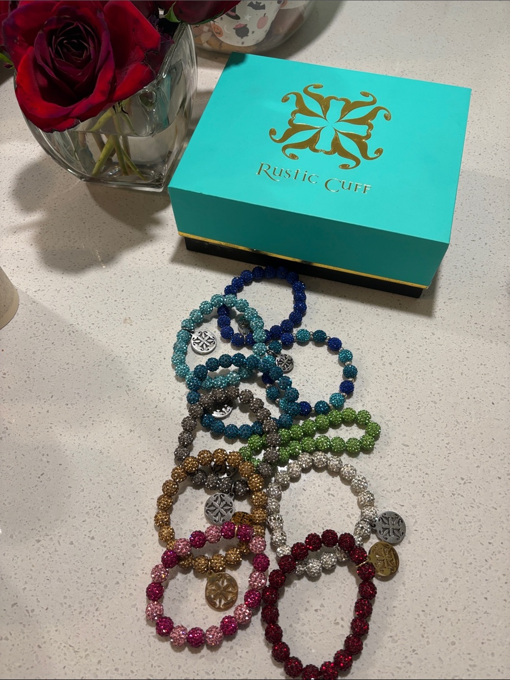 Rustic Cuff Sparkling Bead Bracelet - Teal & Multi-Color Options